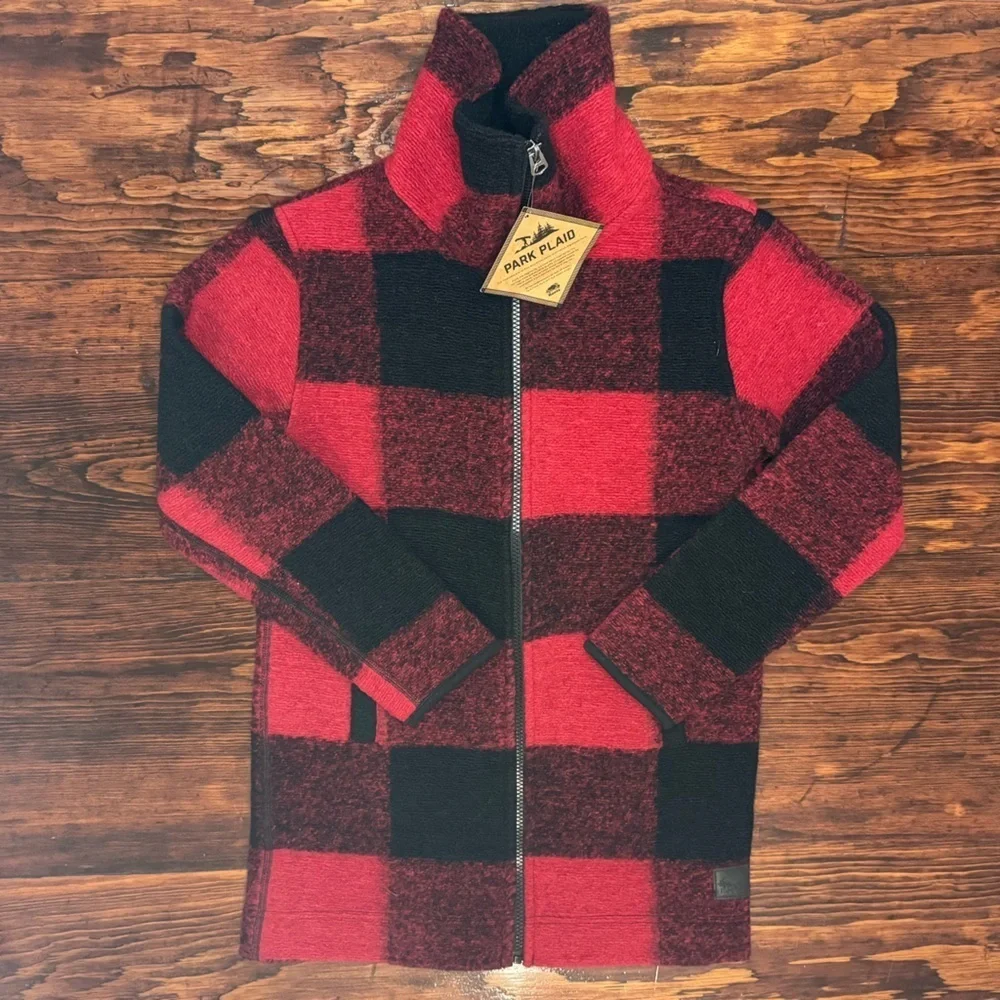 Roots Kids Wool Blend Full Zip Red & Black Buffalo Plaid Jacket - Size L - NWT - Picture 1 of 9